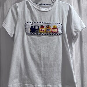 Cactus White Short Sleeve Tee with Embroidered Train & Alphabet